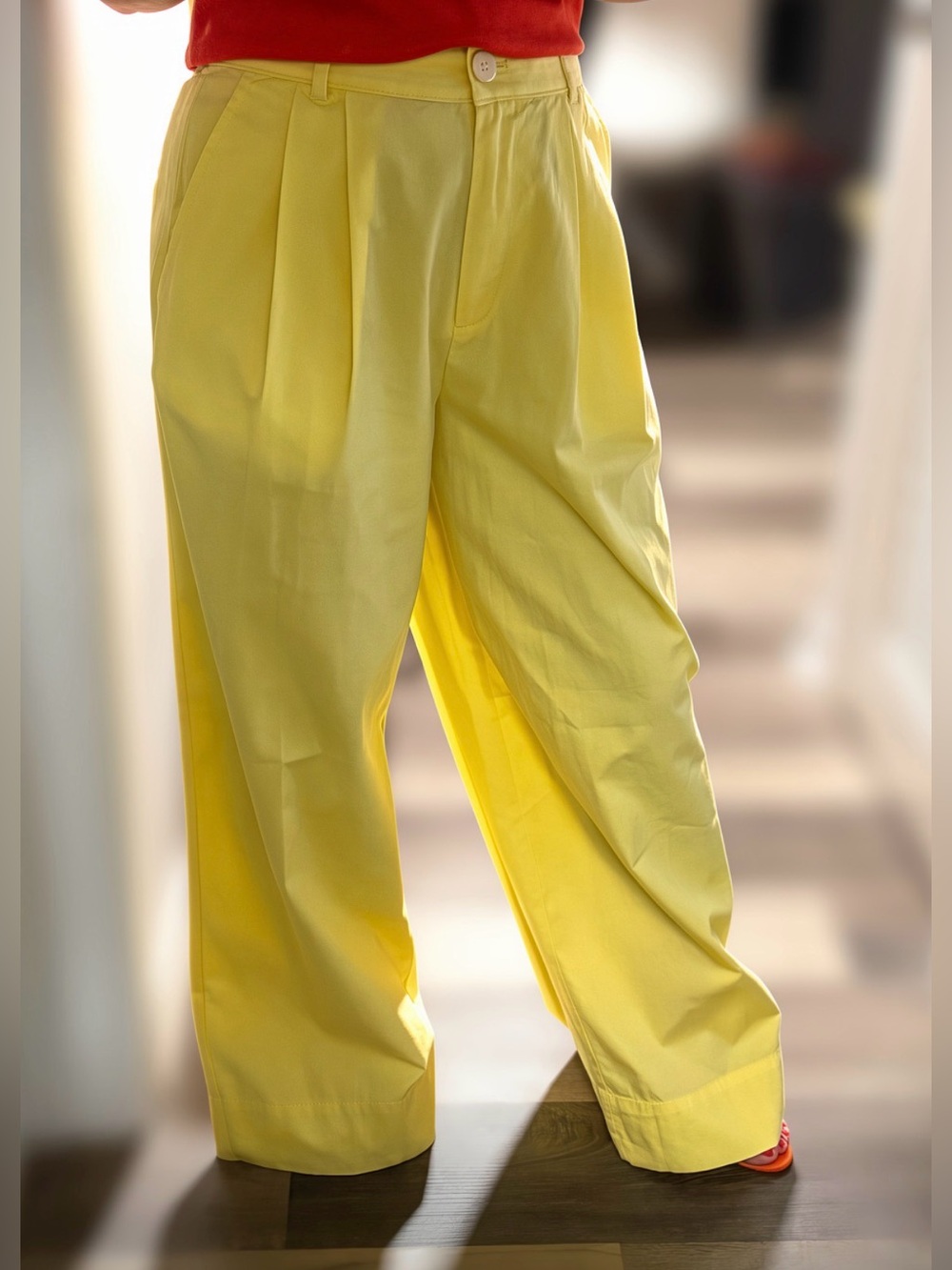 LOFT Wide-Leg High-Waist Pants in Lemon Yellow